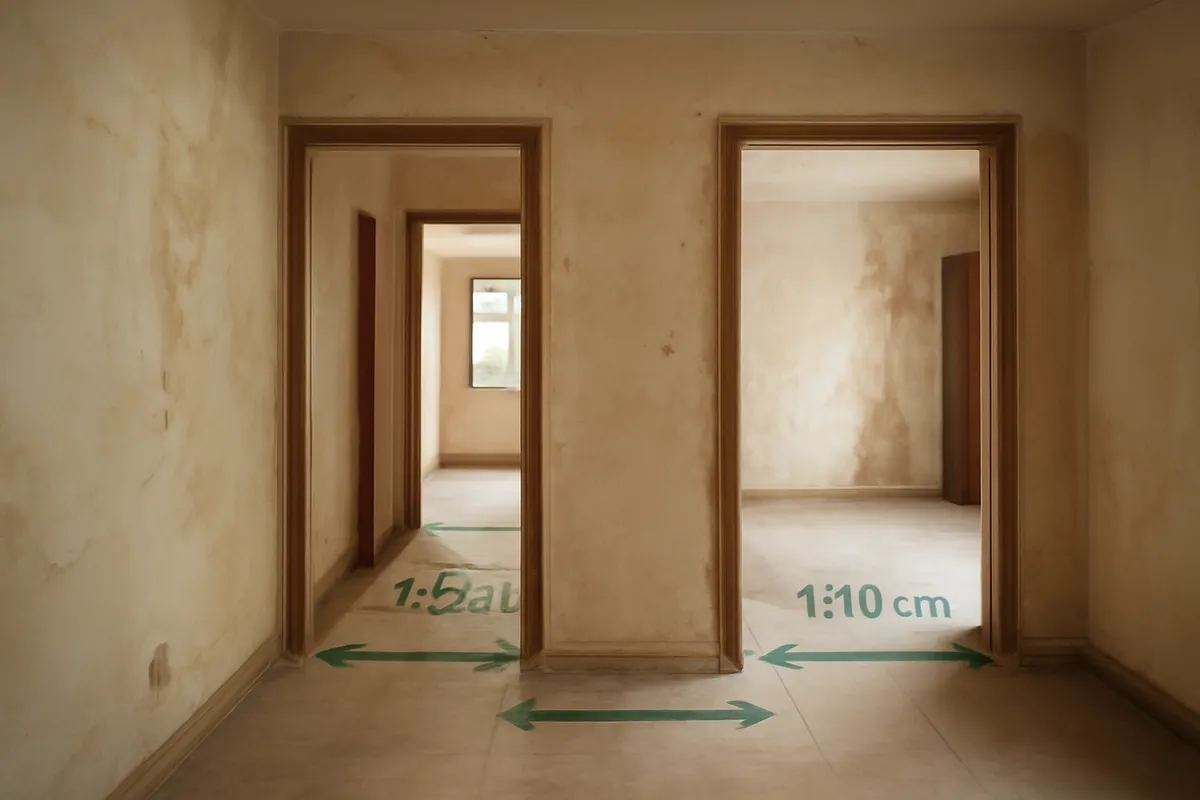 Plano de vivienda con circulaciones y anchos de paso marcados