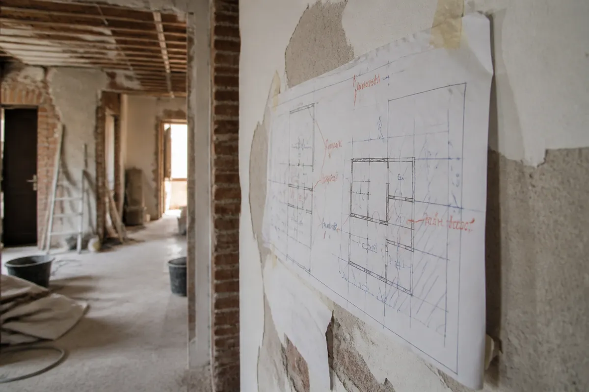 Obra de reforma con cambios de distribución marcados sobre un croquis incompleto