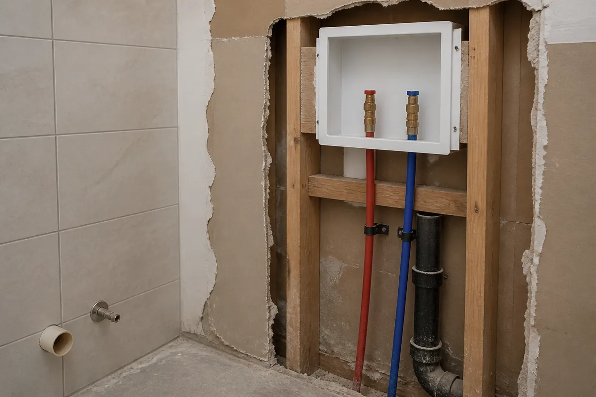 Instalación de fontanería de baño con llaves de paso y registros accesibles
