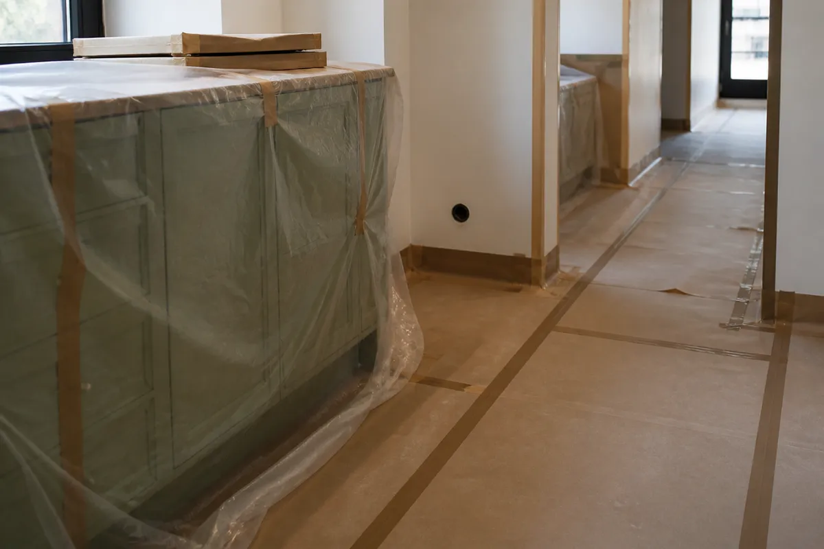 Protecciones de suelo y mobiliario durante una reforma residencial