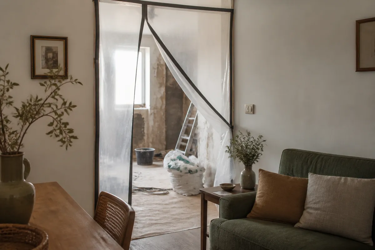 Estancia provisional ordenada separada de una zona de obra